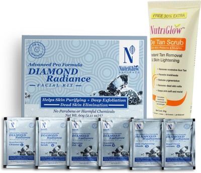 NutriGlow NATURAL'S Advanced Pro Formula 2 Set Diamond Radiance Facial Kit 60gm & De-Tan Scrub 65g(2 x 62.5 g)