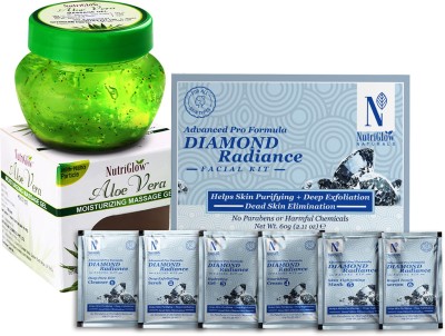 NutriGlow NATURAL'S Advanced Pro Formula Pack2 Diamond Radiance Facial Kit 60gm & Aloevera Gel 100gm(2 x 80 g)