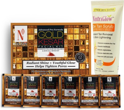 NutriGlow NATURAL'S Advanced Pro Formula Set of 2 Gold Kesar Facial Kit 60gm & De-Tan Scrub 65gm(2 x 62.5 g)