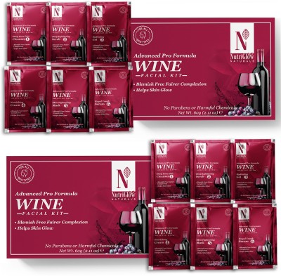 NutriGlow NATURAL'S Set of 2 Advanced Pro Formula Wine Facial Kit for Fairer Complexion (60gm each)(2 x 60 g)
