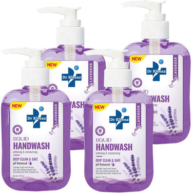 Dr Kleenz Hand Wash Lavender Pack of 4 (250ml x 4) Hand Wash Bottle + Dispenser(4 x 250 ml)