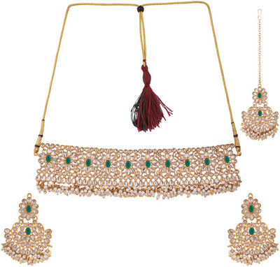 Styylo Jewels Brass Gold-plated Green Jewellery Set(Pack of 1)
