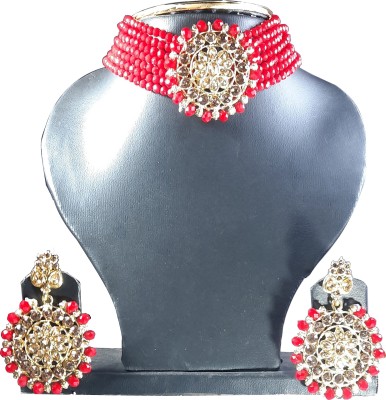Alisa jewel Oxidised Silver Gold-plated Red, Gold Jewellery Set(Pack of 1)