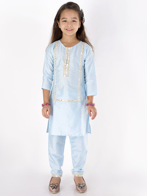 VASTRAMAY Girls Festive & Party Kurta and Pyjama Set(Light Blue Pack of 1)