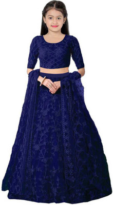 FULPARI Girls Lehenga Choli Party Wear Embroidered Lehenga, Choli and Dupatta Set(Blue, Pack of 1)