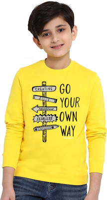 Jingo Boys Typography, Printed Cotton Blend Regular T Shirt(Yellow, Pack of 1)