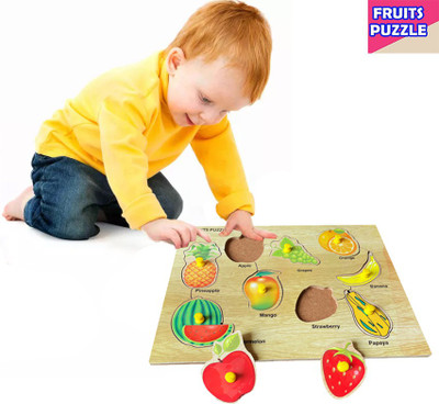 ARVANA Wooden Colorful Fruits Puzzle Board Learning&Educational 3D Books Jigsaw puzzle(Multicolor)