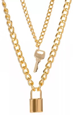 Vembley Charming Gold Plated Double Layered Lock and Key Pendant Necklace Gold-plated Plated Alloy Layered