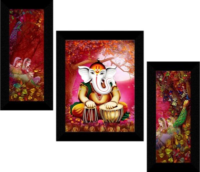 saf Ganesha Framed Set of 3 Ink 13.5 inch x 22 inch Painting(With Frame, Pack of 3)