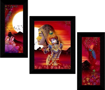 saf Radha Krishna Framed Set of 3 Ink 13.5 inch x 22 inch Painting(With Frame, Pack of 3)