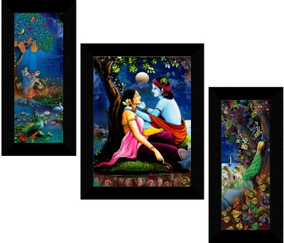 saf Radha Krishna Framed Set of 3 Ink 13.5 inch x 22.5 inch Painting(With Frame, Pack of 3)