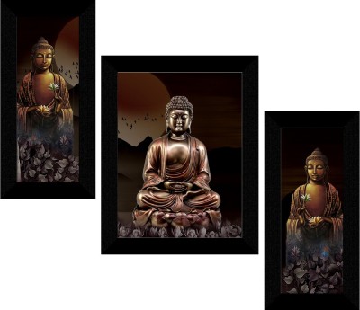 saf Buddha Framed Set of 3 Ink 13.5 inch x 22 inch Painting(With Frame, Pack of 3)