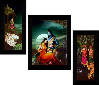 saf Radha Krishna Framed Set of 3 Ink 13.5 inch x 22.5 inch Painting(With Frame, Pack of 3)