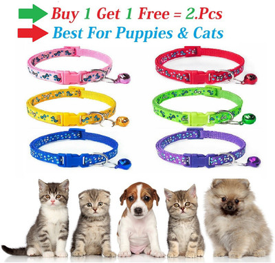 THE DDS STORE Adjustable Kitten Collar Printed Bell Cat Pet Puppy -Multicolor ( Buy 1 Get 1 Free ) 2.Pcs Cat Puppies and Rabit Collar Cat Everyday Collar(Small, Multicolor)