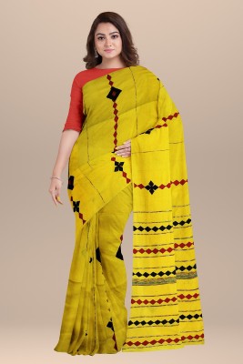 Bong ButiQ Woven Handloom Cotton Blend Saree(Yellow)