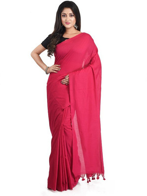 chhanda handloom sarees Self Design Handloom Cotton Blend Saree(Pink)