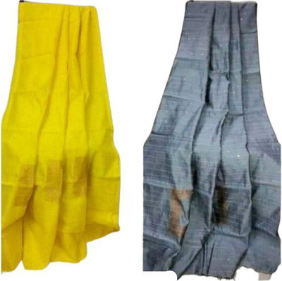 Bakshi Telecom Solid/Plain Handloom Cotton Silk Saree(Pack of 2, Multicolor)