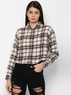 American Eagle Outfitters Women Checkered Casual Black Shirt