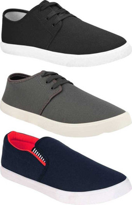 BRUTON Combo Pack Of 3 Casual Sneakers Canvas Shoes For Men(Multicolor , 9)