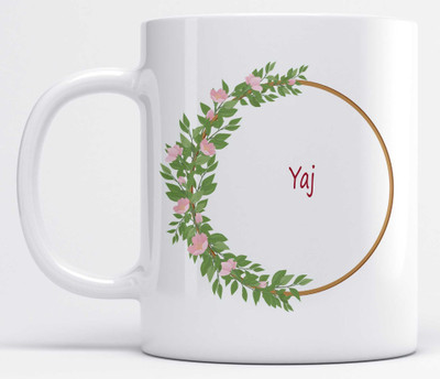 LOROFY Name Yaj Printed Floral Ring Ceramic Coffee Mug(325 ml)