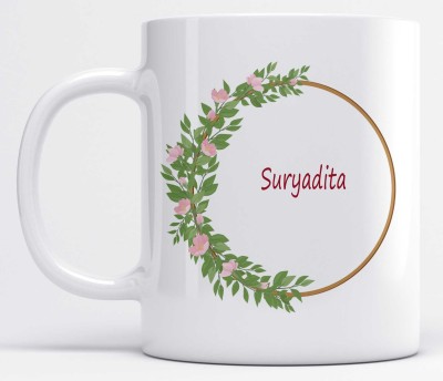 LOROFY Name Suryadita Printed Floral Ring Ceramic Coffee Mug(325 ml)