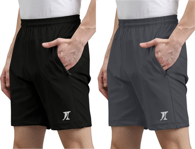 INDICLUB Solid Men Black, Dark Grey Regular Shorts, Sports Shorts, Beach Shorts
