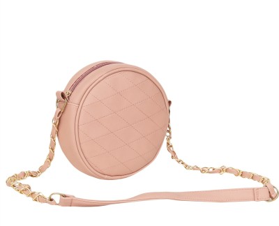 Leather Land Pink Sling Bag Brazil Round Chain sling In Peach Pink