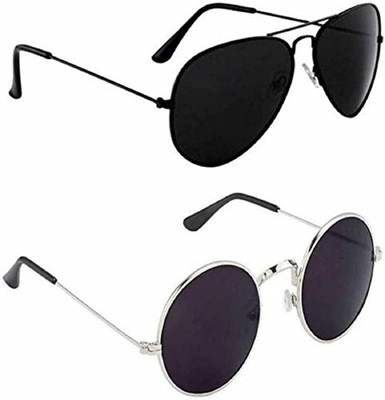 LAER Aviator, Round Sunglasses(For Men & Women, Black)
