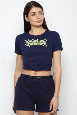 Allen Solly Graphic Print Women Round Neck Dark Blue T-Shirt