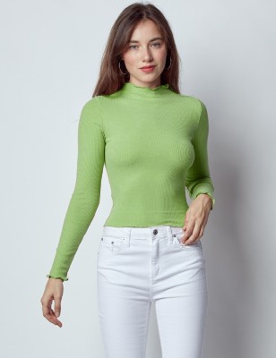 SIGHTBOMB Casual Solid Women Light Green Top