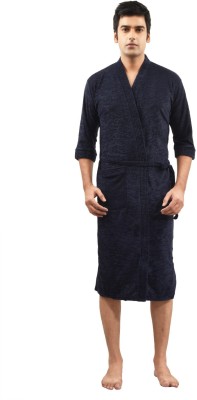 FeelBlue Navy Blue Large Bath Robe(Unisex Adult Bathrobe, For: Men & Women, Navy Blue)