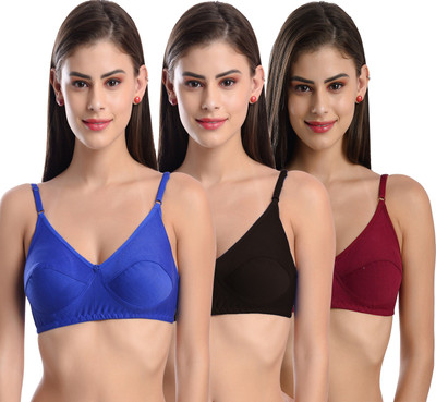 FIMS Women T-Shirt Non Padded Bra(Blue, Black, Maroon)
