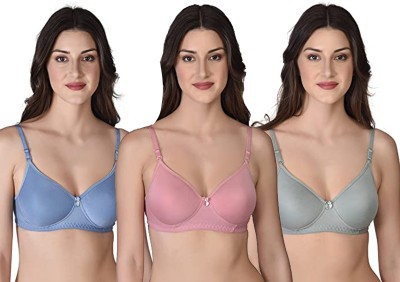 LUZWE Woman Soft Fabric Bra Multicolor Combo Pack Of 3 Women T-Shirt Lightly Padded Bra(Multicolor)