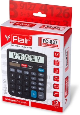 FLAIR 141897 FC-837 Desktop Series 12 Digits, 112 Steps, Dual Power Basic  Calculator(12 Digit)