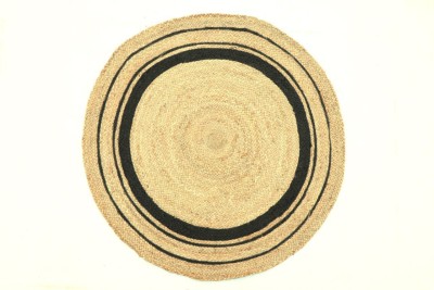 RAMAN TEXTILES Beige, Black Jute Carpet(4 ft,  X 121 cm, Circle)