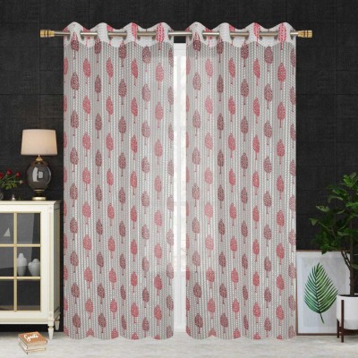 kanhomz 153 cm (5 ft) Tissue Semi Transparent Window Curtain (Pack Of 2)(Floral, Red)