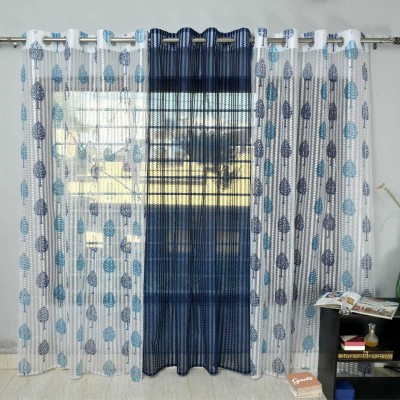Homefab India 274.5 cm (9 ft) Polyester Transparent Long Door Curtain (Pack Of 3)(Self Design, Navy Blue)