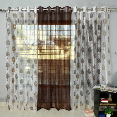 Homefab India 152.5 cm (5 ft) Window Polyester Transparent Curtain (Pack Of 3)(Brown, Self Design)