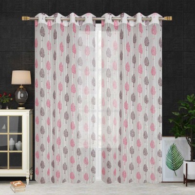 kanhomz 153 cm (5 ft) Tissue Semi Transparent Window Curtain (Pack Of 2)(Floral, Pink)