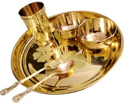 M&V CRAFT PURE Pack of 6 Brass Dinner Set(Yellow)