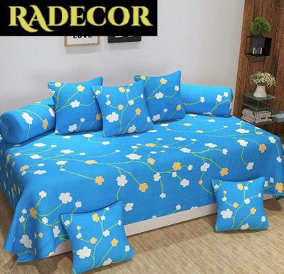 RADECOR Polycotton Floral Diwan Set(Blue)
