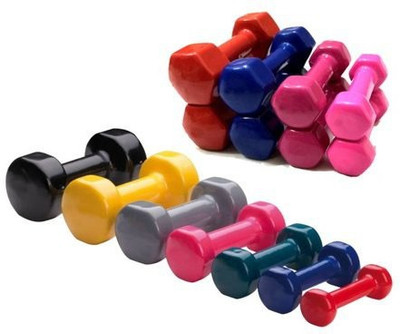 HACKERX Vinyl Rubber Imported Dumbbells 1kg X 2 =2kg Fixed Weight Dumbbell(2 kg)
