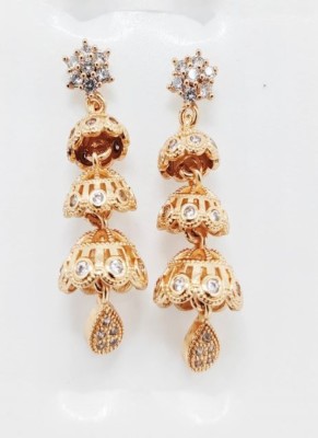 ramya jewels FASHIONABLE AMERICAN DIAMOND 3LAYER SMALL JHUMKI DESIGN DROPDOWN EARRINGS Cubic Zirconia Alloy, Brass Jhumki Earring