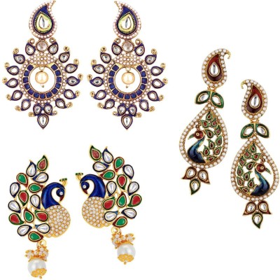 Bhana Jewells Bollywood Style Cubic Zirconia, Pearl Alloy Drops & Danglers, Earring Set, Chandbali Earring