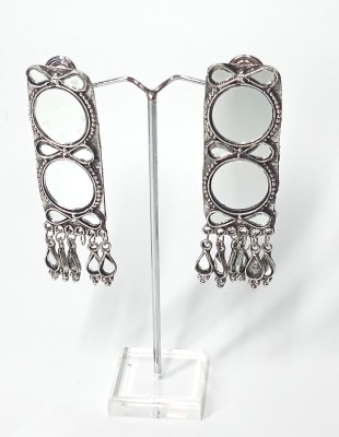 New Fashion beautiful trendy oxidised silver mirror earrings Alloy Stud Earring