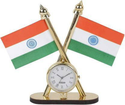 flage Indian Flag with quartz watch For Car Dashboard Decoration Rectangle Car Dashboard Flag(Nylon)