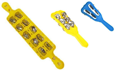 SHRI ANAND plastic Manjira Hand Kartal Intstrument for Bhajan Cymbals Multicolor set of 3 Kartal Instrument