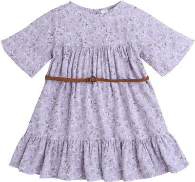 Spring Bunny Girls Midi/Knee Length Casual Dress(Purple, Fashion Sleeve)
