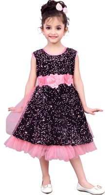 Arshia Fashions Girls Calf Length Party Dress(Pink, Sleeveless)