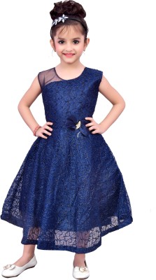 Arshia Fashions Baby Girls Midi/Knee Length Party Dress(Blue, Sleeveless)